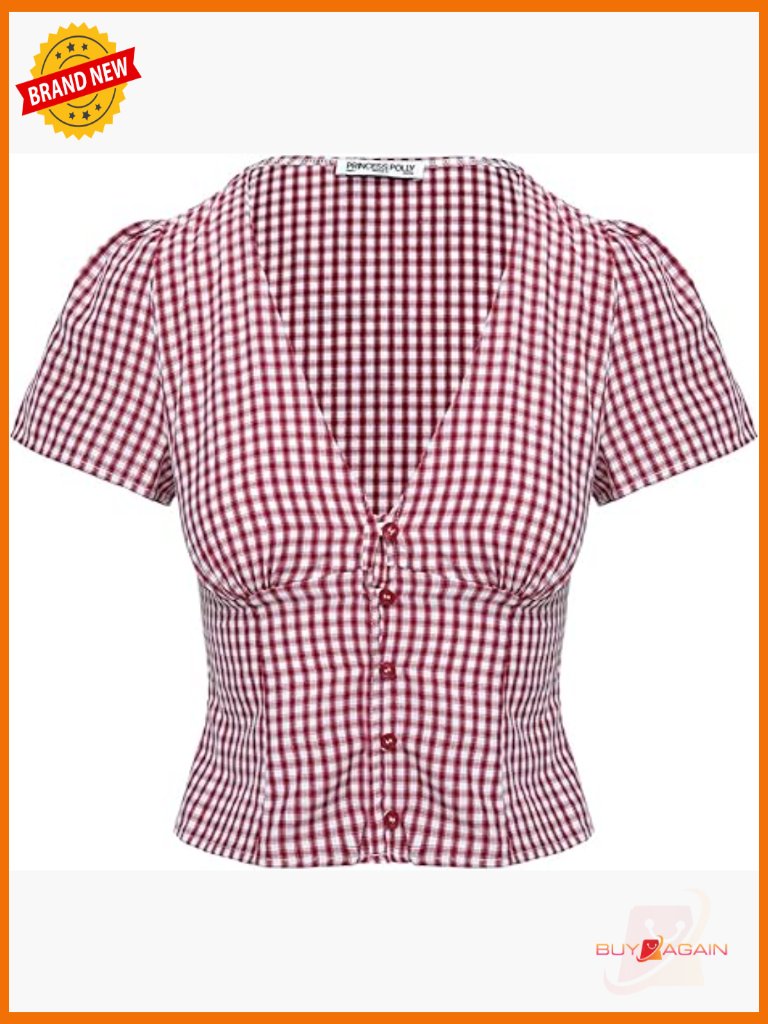 V-Neck Button-Up Blouse, Tailored Fit, Cropped Style, 100% Cotton